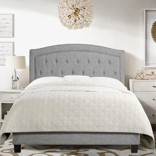Vista 11 de Rosevera Carlisle Marco de cama con cabecera ajustable con botones para dormitorio, tapizado de lino, soporte de listones de madera, fácil montaje
