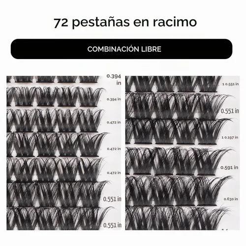 Vista 2 de Pestañas en racimo, 72 pestañas individuales, extensiones de pestañas postizas, extensiones de pestañas postizas reutilizables, aspecto natural