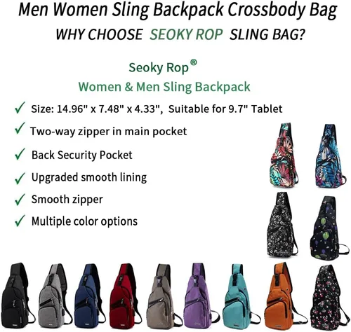 Vista 6 de Sling Bag Sling Mochila Crossbody Mochila Pecho Bolso Hombro Puerto Cargador USB, Negro -, Mochila tipo bandolera