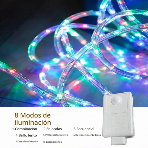 Vista 3 de Luces de cuerda LED de 50 pies y 360 LED para exteriores, luces de tubo conectables y flexibles con 8 modos, iluminación de cuerda LED impermeable