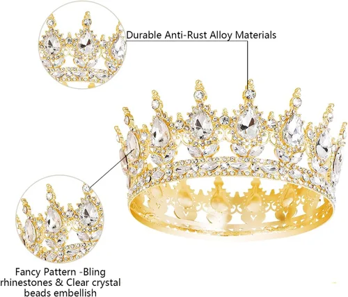Vista 3 de Queen Crown Rhinestone Wedding Crowns and Tiaras for Women Costume Party Hair Accessories Princess Birthday Crown Crystal Bridal Crown