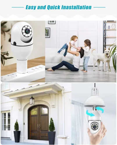 Vista 2 de UPULTRA 2PK - Cámara de seguridad de bombilla de luz, cámaras de seguridad inalámbricas de 360° para seguridad del hogar en interiores y exteriores