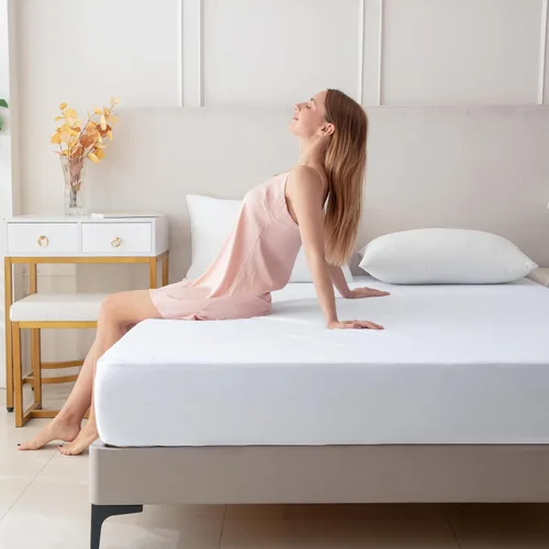 Vista 5 de Protector de colchón de rizo de algodón de alta calidad, 100% impermeable, ultrasuave y transpirable, funda de cama refrescante sin ruido, lavable a