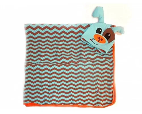 Vista 2 de SOZO Conjunto de manta de algodón para bebés recién nacidos y gorro a juego, azul/marrón, 0-6 meses