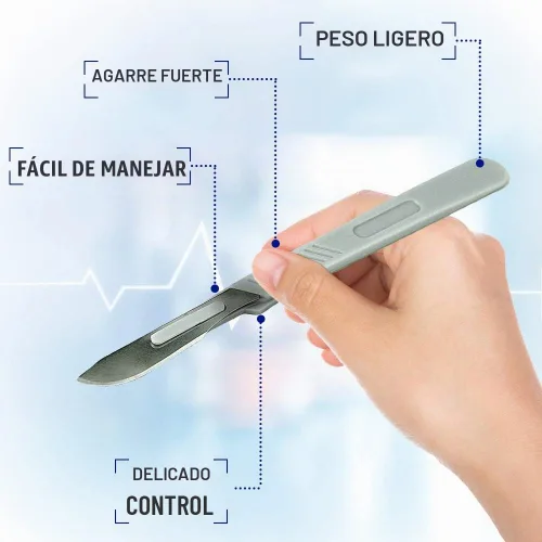 Vista 3 de MedHelp Escalpelos Desechables 10 - Herramienta de Dermaplaning Escalpelos 10 con Mango de Plástico, Hojas de Dermablade de Acero de Alto Carbono