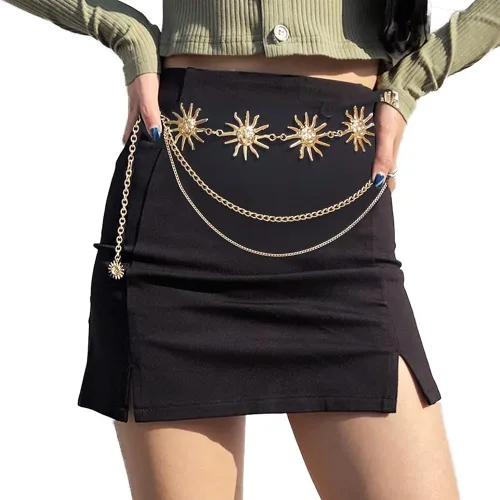 Vista 2 de Cinturón de cadena de metal de varias capas para mujer, estilo bohemio, para el sol, para el vientre, para la cintura