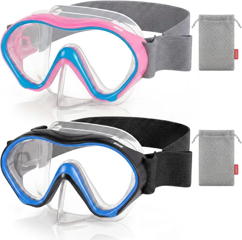 Vista 18 de Aegend Paquete de 2 gafas de natación para niños con cubierta de nariz para niños de 3 a 15 años, correa de tela tejida, antivaho 180° visión clara