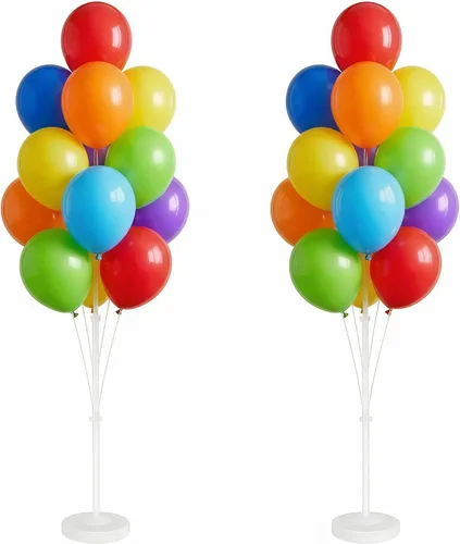 Vista 11 de HIINS - Juego de 2 columnas de globos de oro negro de 10 pulgadas con base y poste, decoración de fondo para fiesta