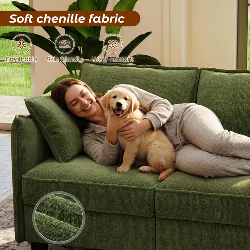 Vista 4 de Sofá modular modular en forma de U de 112 pulgadas con otomana de almacenamiento y funda de cojín lavable para sala de estar, dormitorio Verde