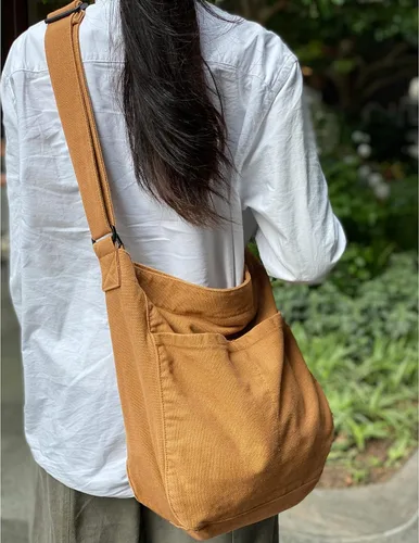 Vista 2 de Bolso bandolera de lona para mujeres y hombres, con múltiples bolsillos, casual, bolso de mensajero, viajes, trabajo