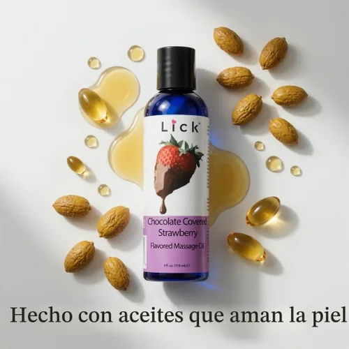 Vista 8 de Aceite de masaje de fresas cubiertas de chocolate – Aceite de masaje comestible de postre gourmet con aceite de almendras y vitamina E