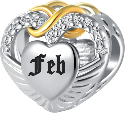 Vista 3 de QeenseKc Ene-Dic - Dijes de alas angulares con forma de corazón infinito y corazón calado para pulsera Pandora, Cristal Diamante de imitación