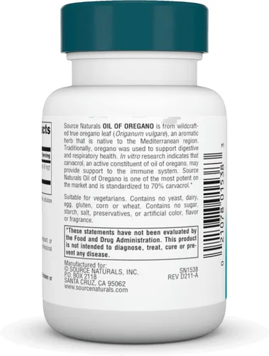 Vista 3 de Source Naturals Aceite Wellness de Orégano - Estandarizado al 70% de Carvacrol - 30 Cápsulas Vegetarianas