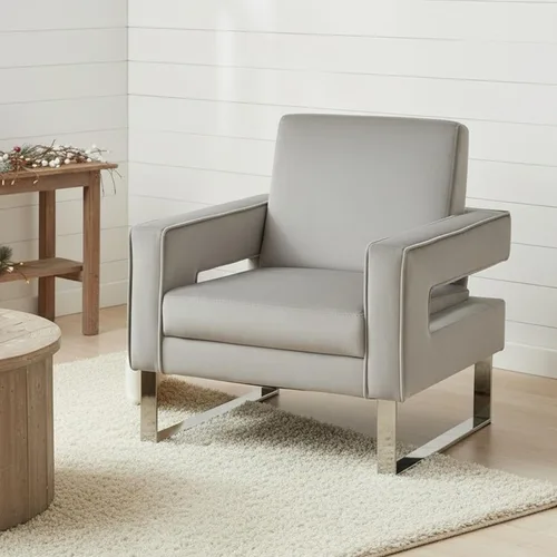 Vista 13 de Silla decorativa de terciopelo, sillón moderno con base plateada