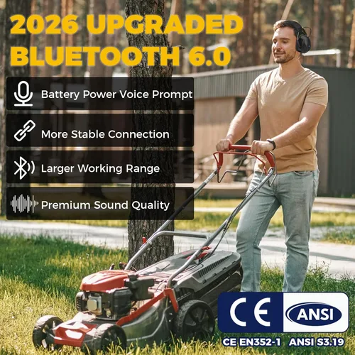 Vista 4 de Kalence Auriculares con Bluetooth 6.0, protección auditiva con tiempo de trabajo de 120H, orejeras de seguridad de 30dB, auriculares recargables