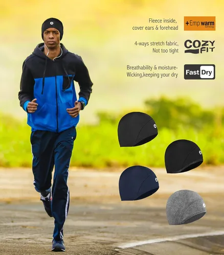 Vista 3 de Lightweight Thermal Skull Cap Ears Warm Cycling Helmet Liner Winter Running Beanie Hats Sweat Wicking