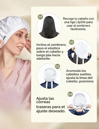 Vista 7 de LilySilk Gorro 100% de seda de morera, gorro de seda para dormir, ajustable para dormir, Verde aguacate