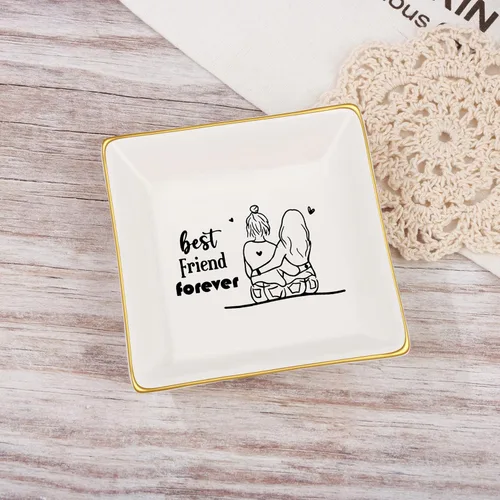 Vista 3 de Regalo para mujeres, mejores amigas, regalos de amistad para ella, plato de cerámica para anillos, bandeja decorativa, regalo único para mejores