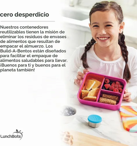 Vista 8 de LunchBots Build a Bento - Lonchera dividida de silicona platino de 28 onzas, color azul Azul solido
