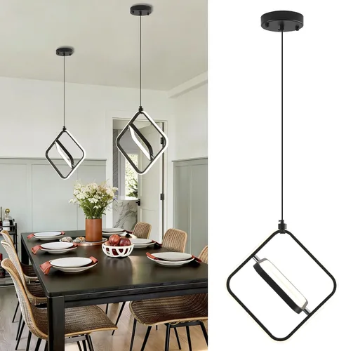 Vista 9 de Lámparas colgantes LED negras modernas, paquete de 2 unidades, diseño minimalista, iluminación colgante ovalada para isla de cocina, luz colgante