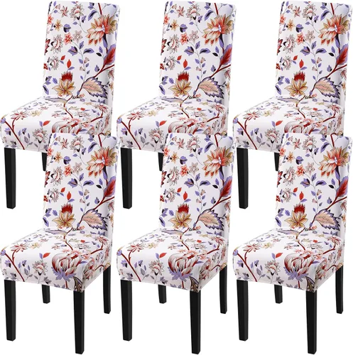 Vista 27 de Fuloon Paquete de 4 Fundas Protectoras para Asientos de Sillas de Comedor Super Ajustadas Elásticas Extraíbles Lavables Cortas para Hotel, Comedor