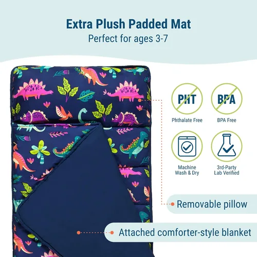 Vista 3 de Wildkin Tapete infantil de microfibra para siesta con almohada para niños y niñas, tapete suave y acogedor para guardería, preescolar, jardín