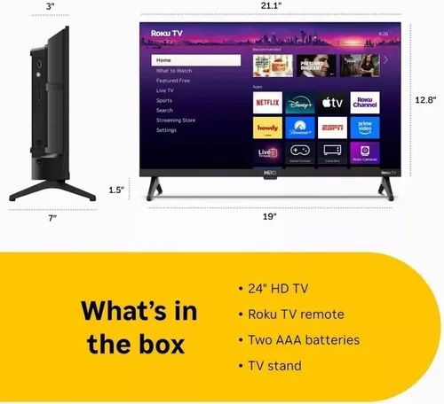 Vista 2 de Roku Hiro H24C2C4 - Televisor LED inteligente de pantalla plana HD de 24 pulgadas y 720p con audio Dolby para transmisión, con Wi-Fi, Bluetooth