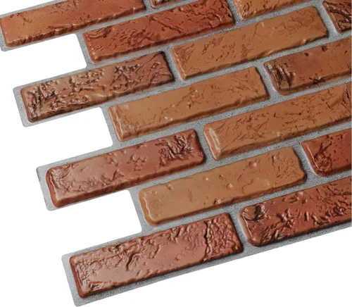 Vista 4 de Dundee Deco PG7060 Ladrillos de imitación naturales de color rojo oscuro, 3.2 pies x 1.6 pies, panel de pared 3D de PVC, decoración de paneles