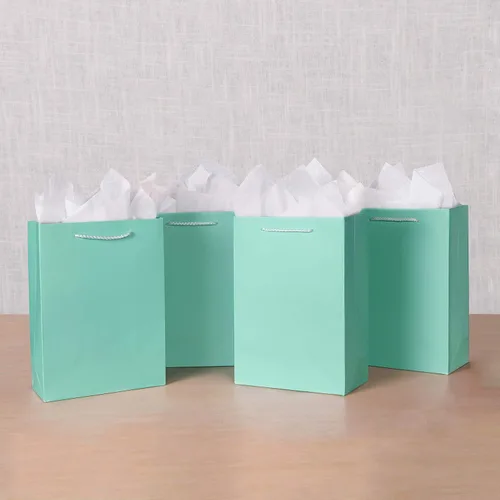 Vista 6 de SHIPKEY Paquete de 10 bolsas de regalo verde aguamarina con papel de seda bolsa de regalo de dama de honor de 8 x 4 x 11 pulgadas, bolsa de papel