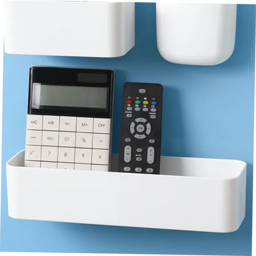 Vista 2 de Uonlytech 2 cajas de almacenamiento autoadhesivas de pared con control remoto y soporte para bolígrafo, para organización del hogar, no requiere