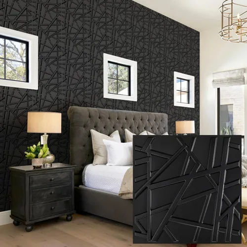Vista 25 de Heikki Paquete de 30 paneles de pared 3D para decoración de pared interior, paneles de pared con textura de flores de PVC para sala de estar Negro-YJ