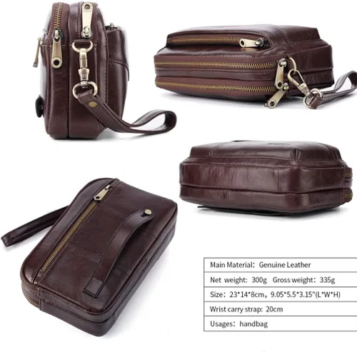 Vista 4 de KPYWZER Bolso de mano de cuero para hombre, cartera para muñeca, bolsa de muñeca