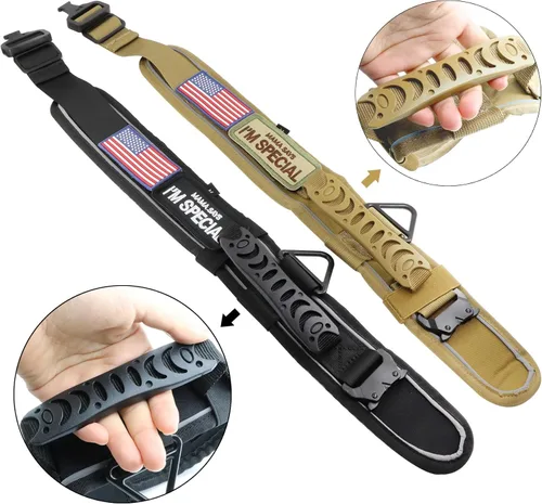 Vista 8 de Collar táctico de 2.5 pulgadas para perros medianos, collar de perro ajustable de nailon militar resistente con costuras reflectantes y mango