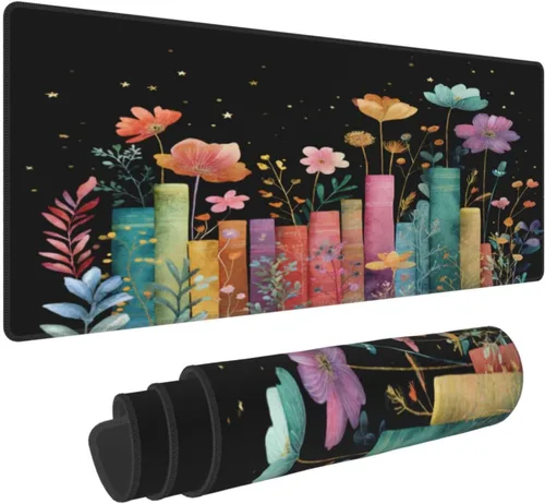 Vista 32 de Alfombrilla de mouse para juegos con diseño de flores y cerezas, base de goma antideslizante, alfombrilla de mouse extendida con bordes cosidos
