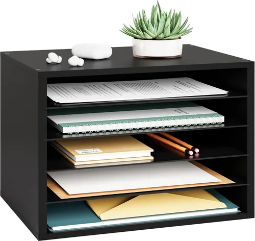 Vista 12 de Organizador de papel Ballucci, organizador de escritorio de madera apilable de 3 niveles, organizador de archivos de documentos y clasificador