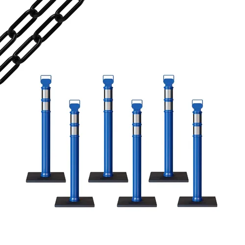 Vista 13 de CCW 6-Pack 45" Delineador Post Kit Kit de 3.0 in collares reflectantes, base de goma de 10 lb (6 postes blancos con cadena negra de 50 pies)