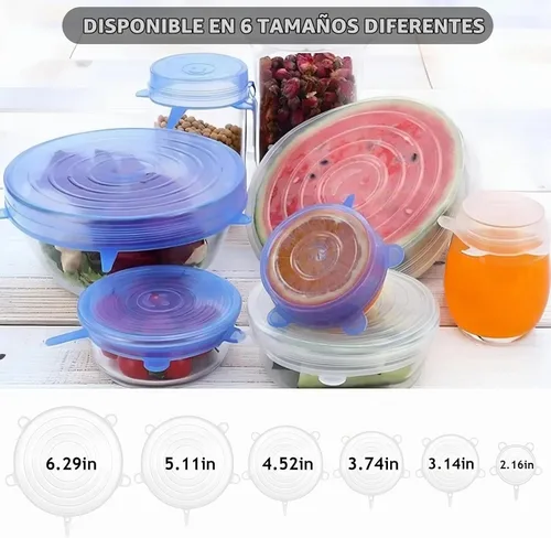 Vista 2 de 12 tapas elásticas de silicona, tapas de silicona reutilizables para almacenamiento de alimentos, 6 tamaños diferentes de fundas de silicona