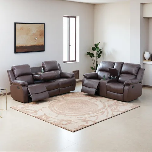 Vista 15 de Juego de sala de Estar reclinable de 3 piezas, juego de sofá reclinable Manual para conjunto de muebles de sala de Estar, con consola de Rojo