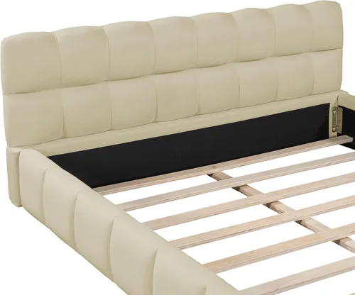 Vista 4 de Harper & Bright Designs Base de cama tapizada tamaño Queen con tela gruesa, cama con base de tierra con marco sólido/base de colchón/soporte
