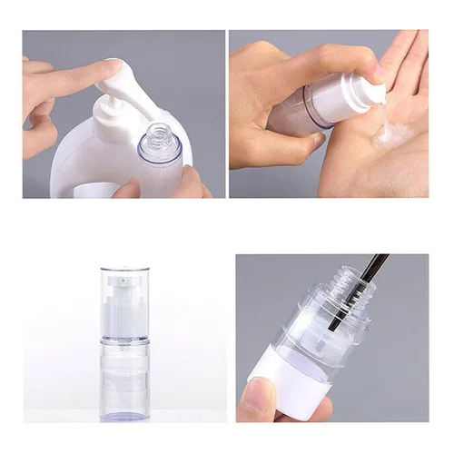 Vista 5 de 3 botellas de bomba sin aire de viaje, botellas de bomba sin aire, dispensador de bomba de maquillaje, botella de tamaño de viaje