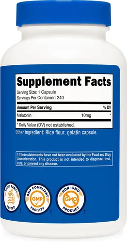 Vista 5 de Nutricost Melatonina 10 mg, 240 cápsulas, sin OMG y sin gluten