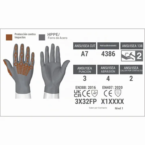 Vista 5 de HexArmor Chrome SLT® Series 4067 Leather Work Gloves, Large Resistente a los cortes, protección contra impactos 4067 Cuero Blanco y Naranja Impact