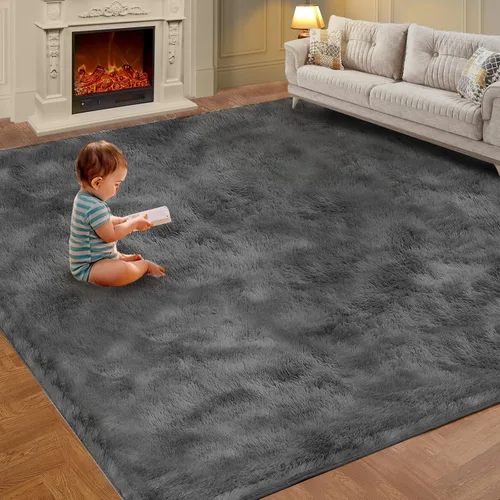 Vista 10 de KNZE - Alfombras súper suaves para sala de estar de 5 x 7 pies, color negro. Alfombra de área esponjosa y peluda, antideslizante y rectangular
