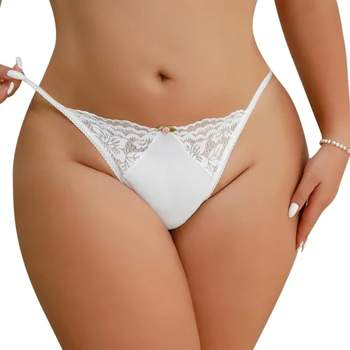 Vista 4 de Ropa interior para mujer, tangas recortadas de encaje, bragas de cintura media