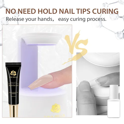 Vista 5 de UNA GELLA Kit de extensión de uñas de gel con puntas de uñas de gel suave, puntas de uñas de almendra, 504 piezas con pegamento de uñas de gel