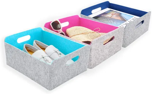 Vista 38 de Welaxy Cestas de almacenamiento plegables de fieltro, cubos de almacenamiento para estantes, caja de fieltro para niños, juguetes, revistas, libros