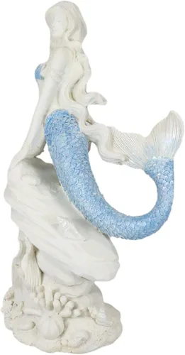 Vista 5 de Ebros Gift Figura náutica marina de sirena de cola azul aguamarina sentada en el mar roca figura 11.5 pulgadas de alto océano aguamarina princesa