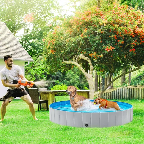Vista 2 de Yaheetech Piscina plegable para perros de plástico duro, piscina portátil para mascotas, piscina para perros pequeños, medianos y grandes, 79 x 12