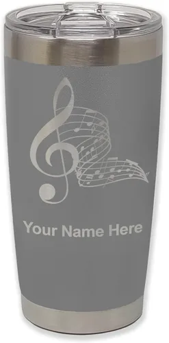 Vista 107 de LaserGram Vaso aislado al vacío de 20 onzas, notas musicales, grabado personalizado incluido (negro)