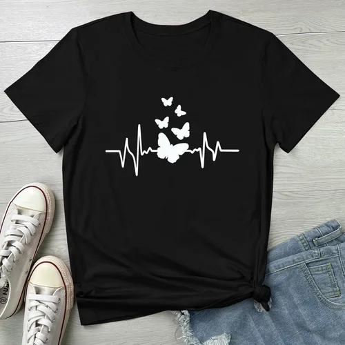 Vista 2 de BLACKMYTH Camisetas gráficas lindas de algodón con diseño de mariposas para mujer